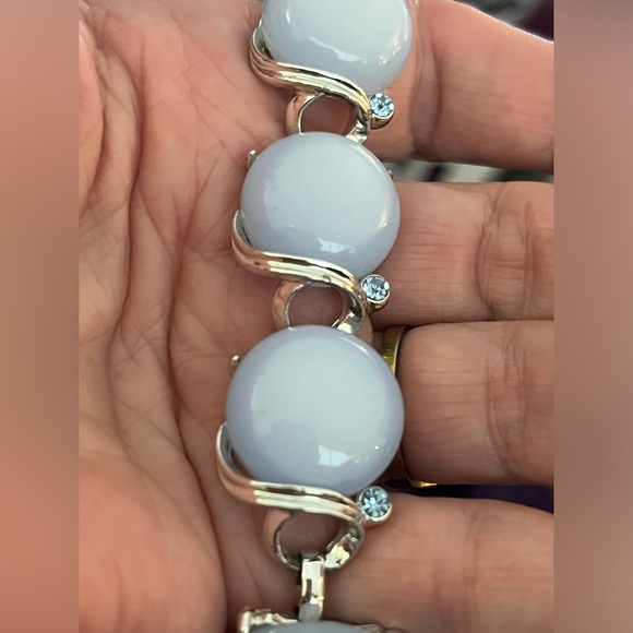 Silver bracelet with light blue opalite stones. 7” long. EUC. - Picture 8 of 9